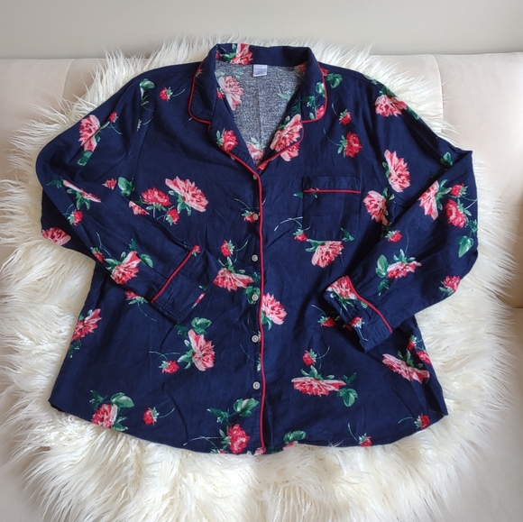 LIZ CLAIBORNE Pajama Top XXL Navy Blue Rose Floral Romantic Print 2X - Picture 7 of 7